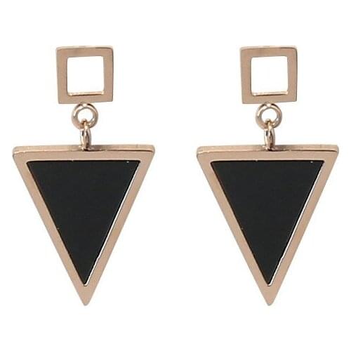 Titanium Steel Rose Gold Color Triangle Earrings Female Simple Temperament Fashion Wild OL Earring for Women Jewelry