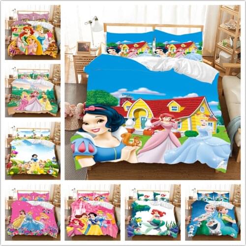 Disney Comfortable Bedding Set Snow White Belle Princess Patterns Down Duvet Quilt Cover Pillowcase Girls Bedroom Decoration