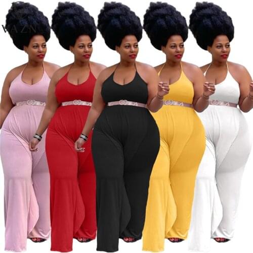 VAZN 2021 Plus Size Vintage Strapless Solid Slim Sleeveless Sexy Club Holiday Joker Women Loose Jumpsuits