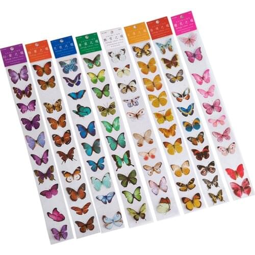 Vintage PET Butterfly Stickers 8 Design Transparent Decorative Scrapbooking Material Butterfly Collector Series Strip DIY Diary