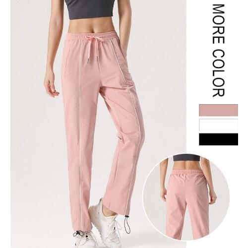 Women Breathable Running Sport Drawstring Pants Female Pink Black White Sweatpants 143