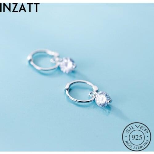 INZATT OL Real S925 Sterling Silver Zircon Pendant Geometric Round Hoop Earrings For Pretty Women Party 2019 Fine Jewelry Gift