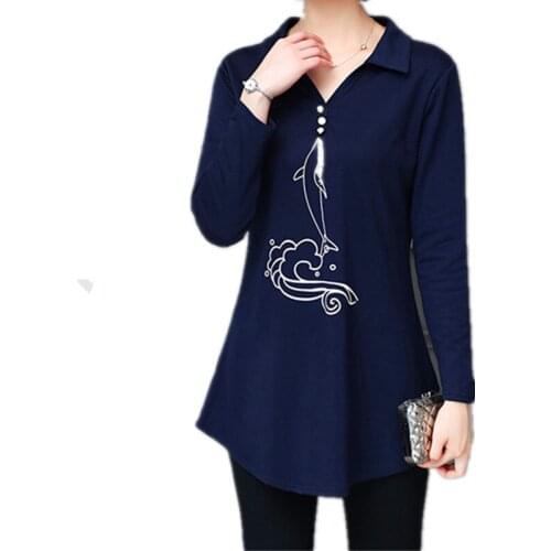 Womens Polo Shirts Size L-4XL 2018 Spring Autumn Cotton Womens Long Sleeve Ts-Shirts Ladies V Neck Solid Pools Tops