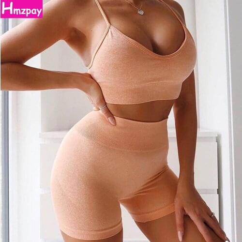 Ladies Seamless Sports Sexy Bra High Waist Yoga Leggings Fitness Running High Stretch Bra Workout Yoga Shorts Sportswear