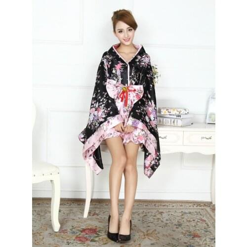 Women Japanese Style Maid Cosplay Costumes Floral Print Traditional Anime Kimono Suit Lolita Princess Sexy Long Sleeve 2021 New