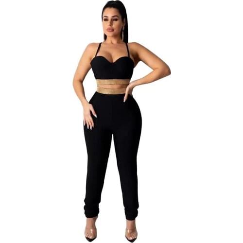 Womens Sexy Sling Off Shoulder Tight Pants Suit, New Fashion And Comfortable, Spring And Summer Popular Hot Drill Split Suit