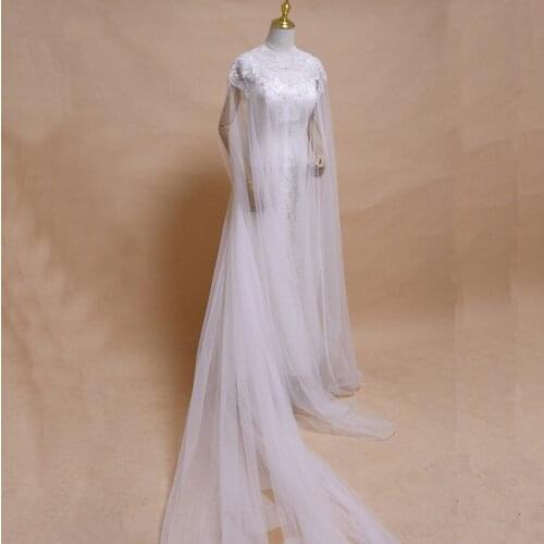 Wedding Jacket Wraps Beads Tulle Shrug Bridal Bolero Jacket Capes Sheer Capelets Women Belero Plus Size Poncho Long Cape J05