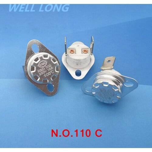 10 pcs/lot) Normally Open Thermostat, Temperature Switch, NO 110 Celsius KSD301 16A 250V