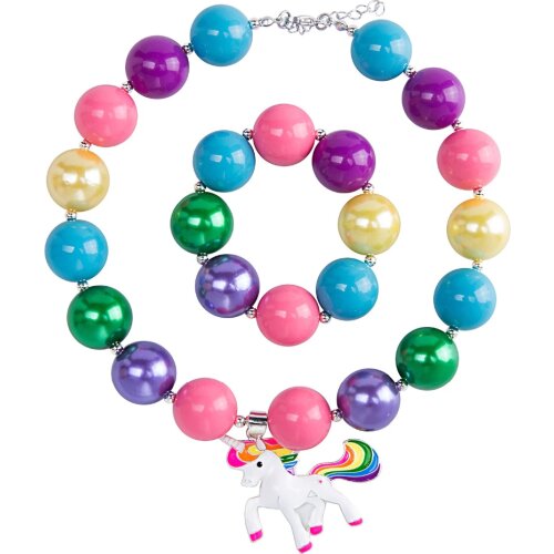 1set Baby Chunky Necklace Unicorn Girls Children Bubblegom Bead Chunky Necklace 2PCS Newest Fashion Toddler Kids Jewelry NL001