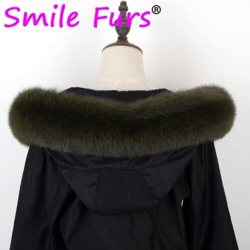 Qearlstar Real Fur Collar 100% Natural Fox Fur Woman Man Winter Fashion Warm Army Green Fox Fur Collar Scarves 70cm 75cm Zxx236