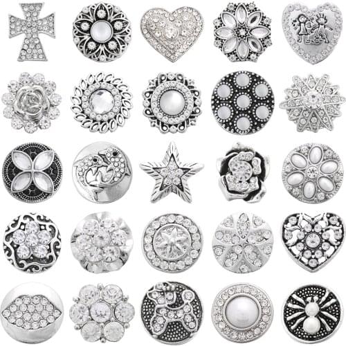 5pcs/lot Wholesale High Quality Snap Button Jewelry DIY Crystal Rhinestone 18mm 20mm Metal Snap Buttons Fit Snap Bracelet Bangle