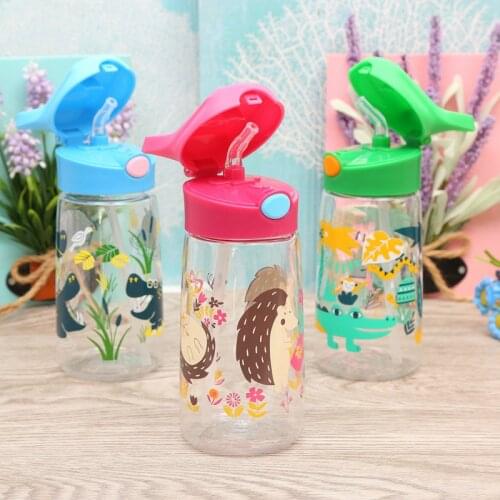 520ml Eco-friendly Kids Drinking Cup Cartoon Water Bottles BPA Free Plastic Straw Bottle Children Sippy Cup Children Kettle