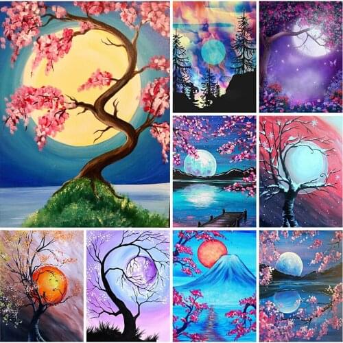 5D Diamond Painting Tree Landscape Moon Full Square Diamond Embroidery Cross Stitch Rhinestone Mosaic Home Decoration Gift