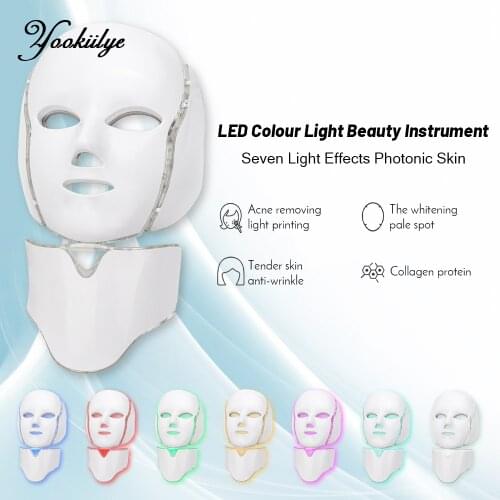 7 Colors Light LED Facial Photon Therapy Beauty Machine With Neck Skin Rejuvenation Face Care Anti Acne Whitening Instrument