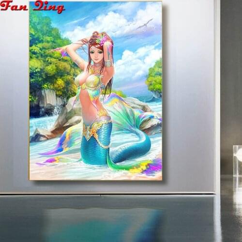 Diy Diamond Painting Cross Stitch Pattern Mosaic Crystal Needlework 5D Square Diamond Embroidery Girl Cartoon The Little Mermaid