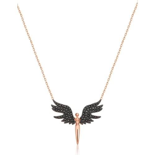 Angel Rose Gold Plated Black Nano Zirconia stone 925 Sterling Silver Pendant UVPS100059