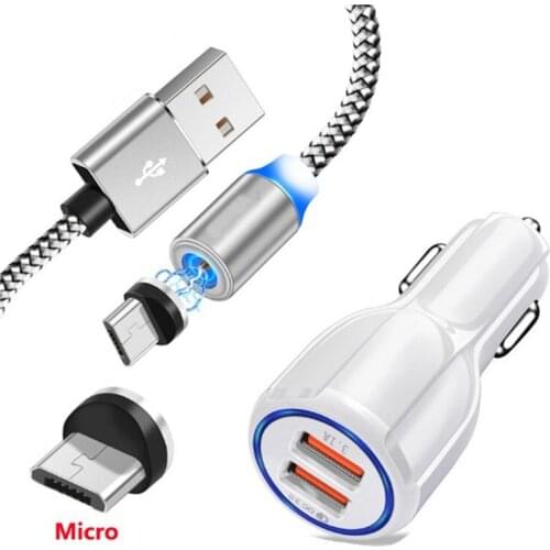 Dual USB QC 3.0 Car Charger Quick Charge Magnetic Type C Cable For Xiaomi Mi 9 9T A3 lite Redmi Note 7 8 8T Google Pixel 3a 3 XL