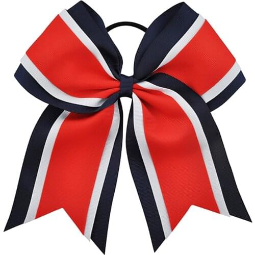 8 Inch Grils Hair Bows With Elastic Bands Girls Kids Grosgrain Cheerleading Bows With Gold Silver Organza Hair Accessories