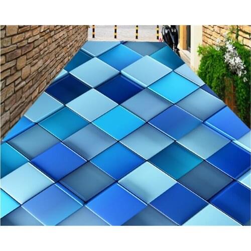Beibehang High grade interior decoration wall paper abstract blue kinetic square 3D floor patch papel de parede 3d wallpaper