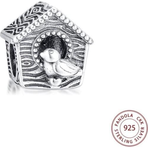 100% 925 Sterling Silver Spring Bird House Charm Beads for Jewelry Making Fits Original Charms Bracelets Berloques