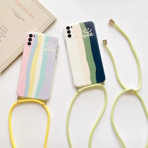Soft Lanyard Phone Case for Xiaomi Mi POCO X3 10T Note 10 Pro Camera Protection Smile Cover for Xiaomi 6x 8 9SE 10S 11 Pro CC9E