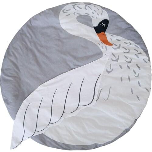 37.4 Inch Kids Nursery Rug Swan Shaped Play Mat Round Carpet Cartoon Swan Design Baby Floor Playmats for Home Room Decoration
