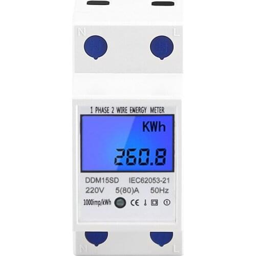 Din Rail Digital Single Phase Energy Meter kWh Voltage Current Power Consumption Meter Wattmeter Electricity 220V 50Hz DDS-LDG