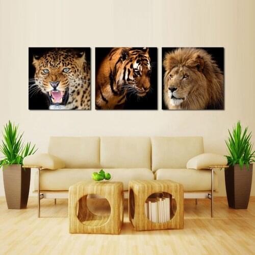 Canvas Painting modern home decorative Leopard tiger lion Painting on canvas 3 Panel Wall art With Framed Art W0342