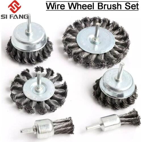 1/6PcsTwist Knotted Wire Wheel Cup Brush end brush for Drill 6mm shank mounted For Rust Removal Corrosion Paint