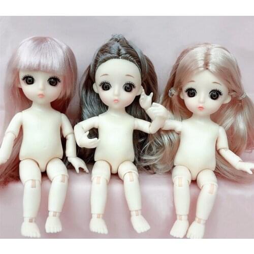 16cm Bjd Doll 13 Joint Dolls Toys For Girls Naked Doll With Pink Brown Hair Nude Body Free dress Fashion Dolls For Girls Gift
