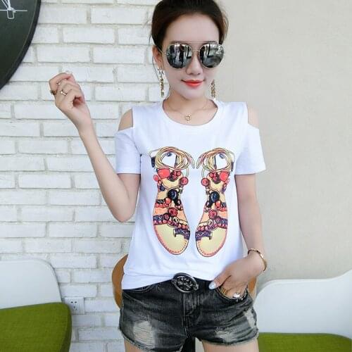 GGRIGHT summer 2019 cotton t-shirt women tshirt off the shoulder tops for women t shirt white tee shirt femme camiseta mujer