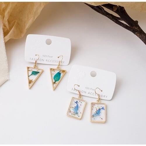 TIMEONLY Korean Cute Clear Resin Flower Drop Earrings Metal Geometric Whale Transparent Big Statement Dangle Earrings Jewelry
