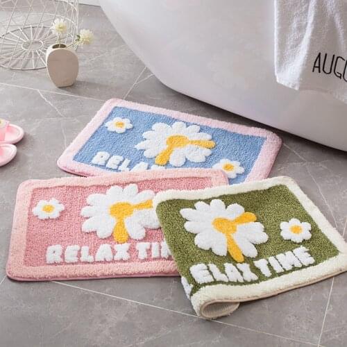 Cute cartoon daisies Flocking mat Home Bathroom Non-slip mat Absorbent Microfiber Bathroom Rug Home Entrance Door Mat