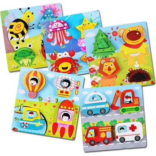 Cute Montessori Educational Toys Wooden 3D Puzzles For Children Kids Learning Puzzle Teaching Aids Set Puzzle Intelligence Toys