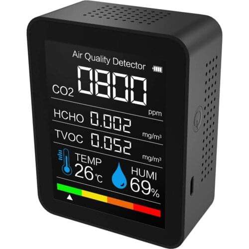 Air Quality Monitor Portable Temperature And Humidity Meter USB HCHO TVOC CO2 Monitor With Intelligent Color Screen Display