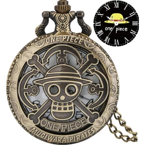 Mugiwara Pirate Skull Luffy Japan Cartoon One Piece Dial Quartz Pocket FOB Steampunk Pendant Watch Fashion Cosplay Gift for Fans