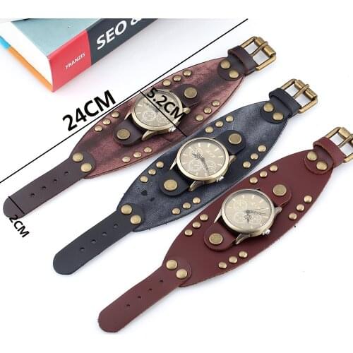 European American Punk Style Vintage Leather Bracelet Table Personality Atmosphere Rivet Men Wide Leather Wristwatches
