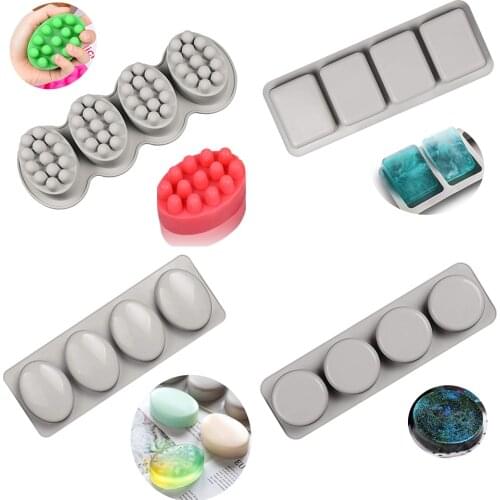 New 4 Cavity 4 Shapes Soap Silicone Mold for Making Soaps 3D Diy Spa Handmade Mould Decoration Massage Therapy Tray Tools