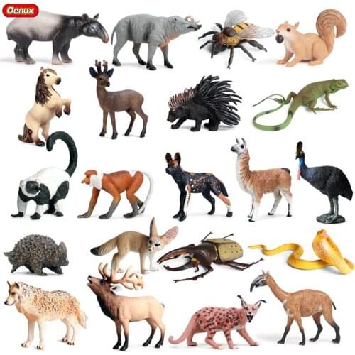 Oenux Simulation Wild Animals Horse Wolf Lizard Snake Reindeer Insect Bee Figurines Action Figures Miniature Toy For Kids Gift