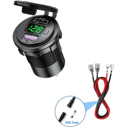 PD Type C USB Car Charger Switch QC 3.0 Quick Charger Waterproof 36W Charger Power Delivery Voltmeter for Motorcycle Marine Boat