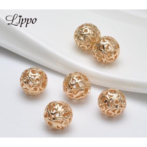 20pcs 8.5mm 10.5mm Pure Gold Color Beads Hollow Beads DIY Bracelet Necklace Findings Hand Made Parts