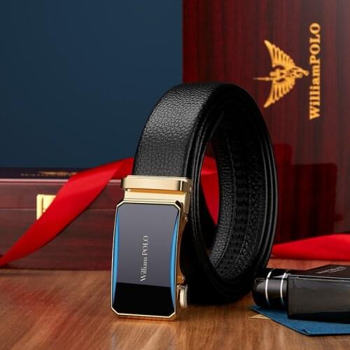 Luxury Mens Belt Genuine Leather Automatic Buckle Belt Tail Inside and Outside Leather Harness Business Fashion 2021