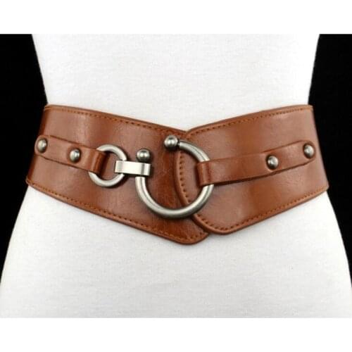 New Belt Womens Elastic Belt Wide Stretch PU Leather belts Girl Ceinture Black brown red Womans Belts