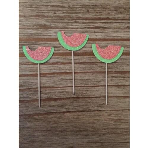 Glitter Watermelon Cupcake Toppers birthday rustic Wedding Bridal Shower Engagement Party food picks