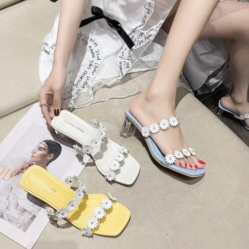 Women Slippers Sexy High Heels Outdoor Slides Women Summer Shoes Sandals Heels Female Square Toe Slipper Designer Brand Slippers