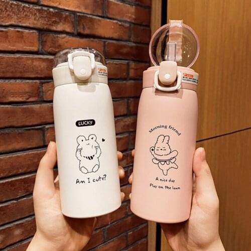 New Cartoon Straw Vacuum Flask Stainless Steel Students Thermo Mug Portable Travel Thermal Water Bottle Cute Thermos Cup Gifts