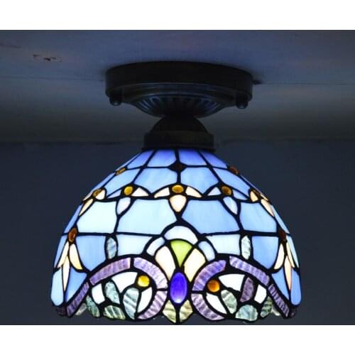 Tiffany Baroque Ceiling Light Vintage European Stained Glass Ceiling Lamp for Bathroom Bedroom Kitchen Entrance Aisle Lighting