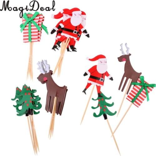 MagiDeal Pack of 24 Pieces Festival Cartoon Christmas Cupcake Picks Tree Santa Reindeer Box Cake Toppers Birthday Food Toothpick
