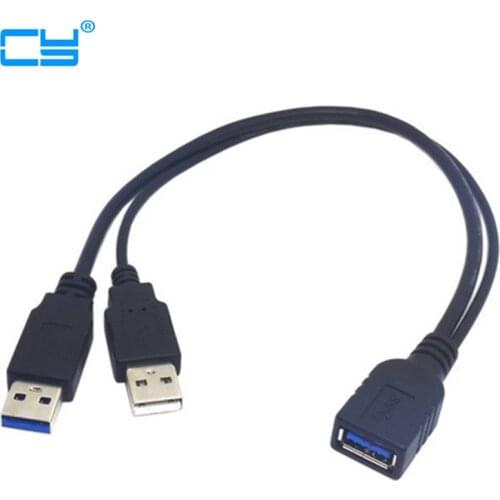 Black USB 3.0 Female to Dual USB Male Extra Power Data Y Extension Cable for 2.5" Mobile Hard Disk