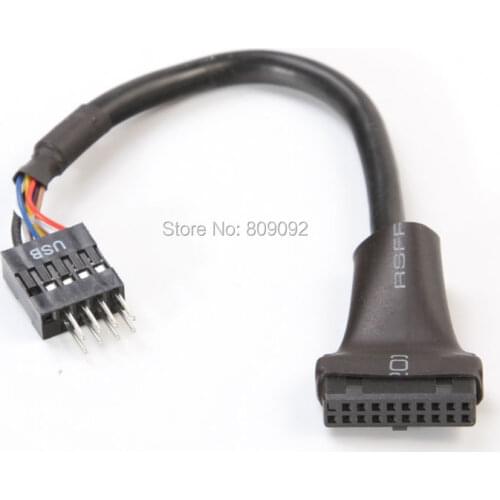 USB 2.0 9Pin Motherboard Female to USB 3.0 20Pin Housing Male Adapter Cable